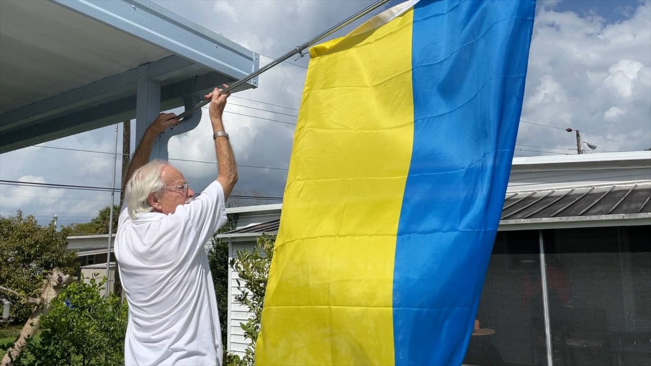 Ukraine flag hanging