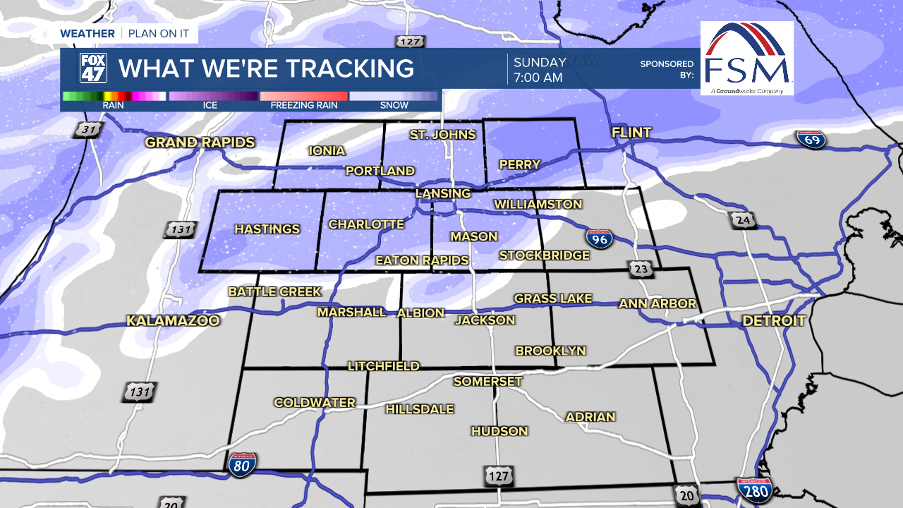 Snowfall Sunday begins in our northern neighborhoods and tracks south