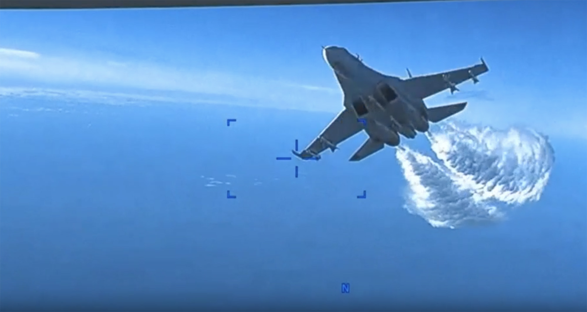 US European Command released footage of the March 14 encounter between a US surveillance drone and the Russian fighter jets as it played out over the Black Sea