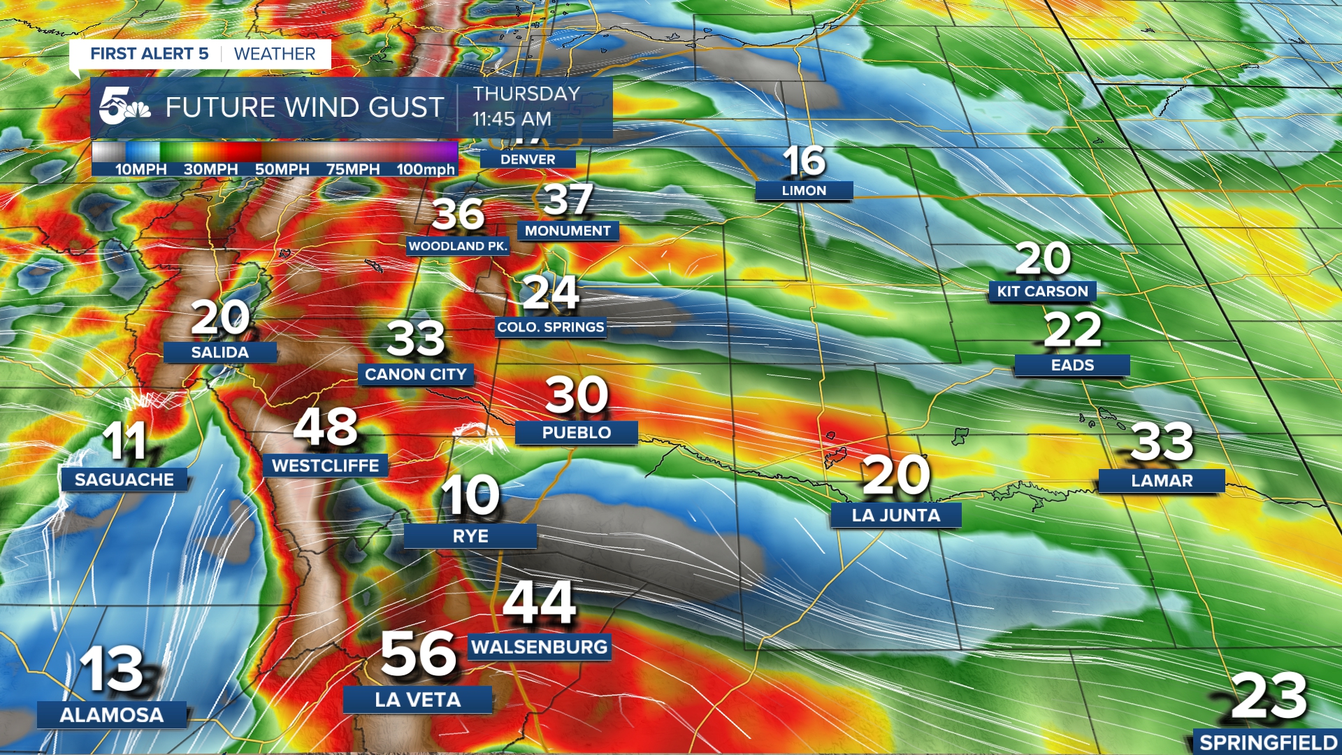 Wind gusts around noon in southern Colorado Thursday