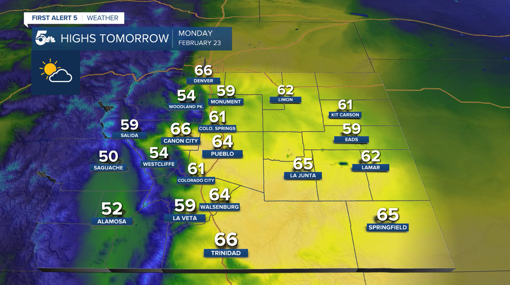 Highs for Monday, February 22, 2026