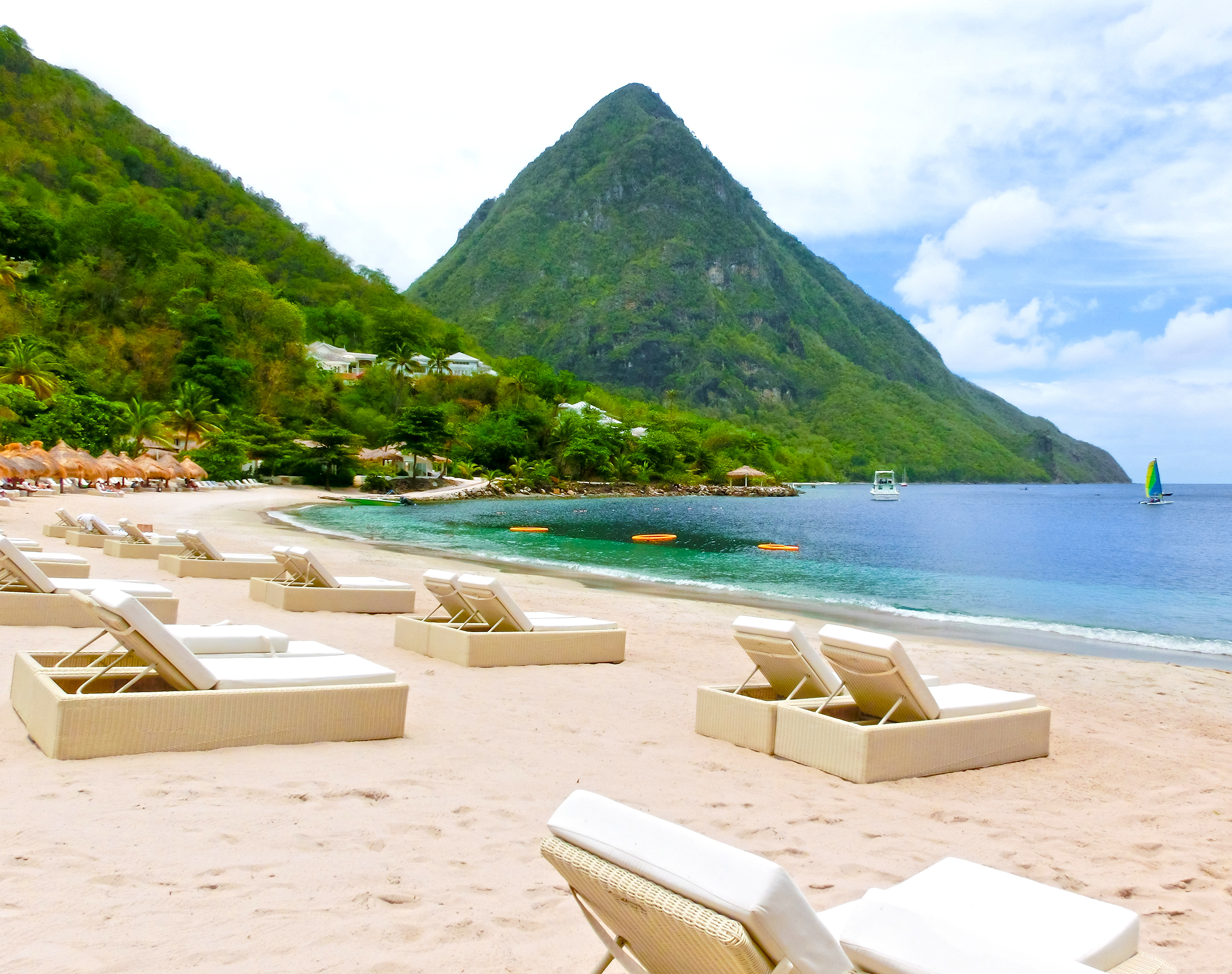 A beautiful white sandy beach on St. Lucia Island. 