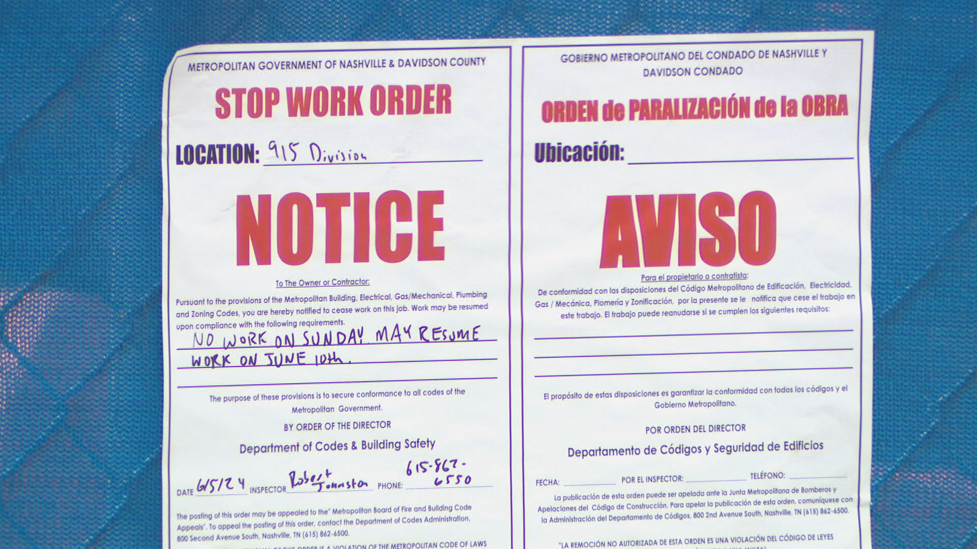 stop work order