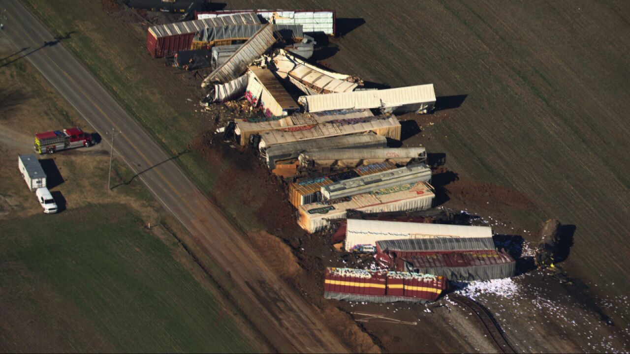 Aerial footage of the wreckage following a CSX train derailment in Southern Kentucky.