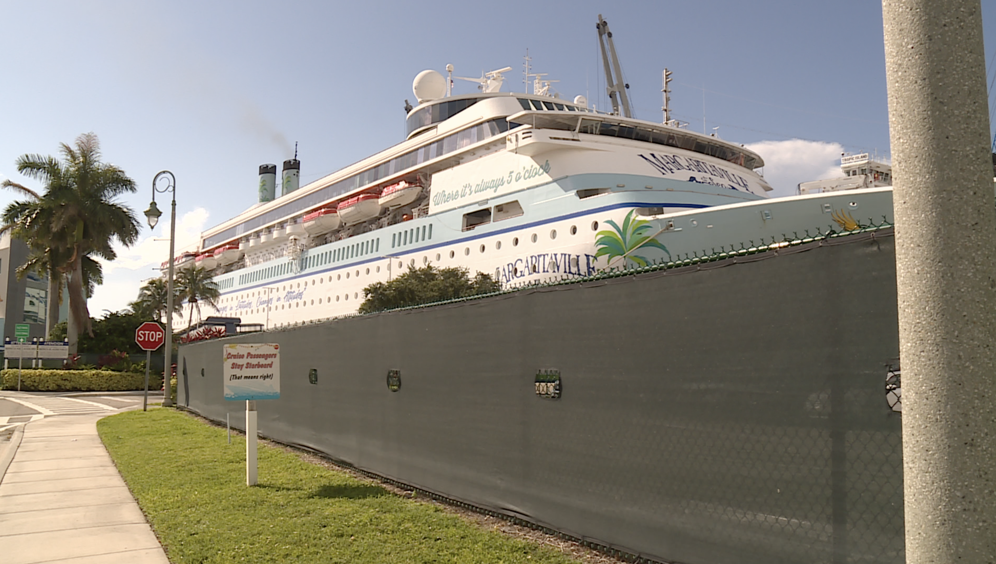 Margaritaville cruise ship docked at Port of Palm Beach, July 14, 2022