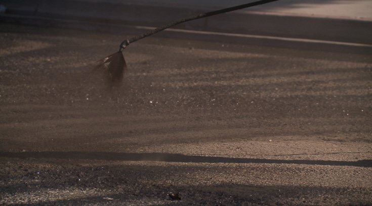 City tackles potholes with break in rain.
