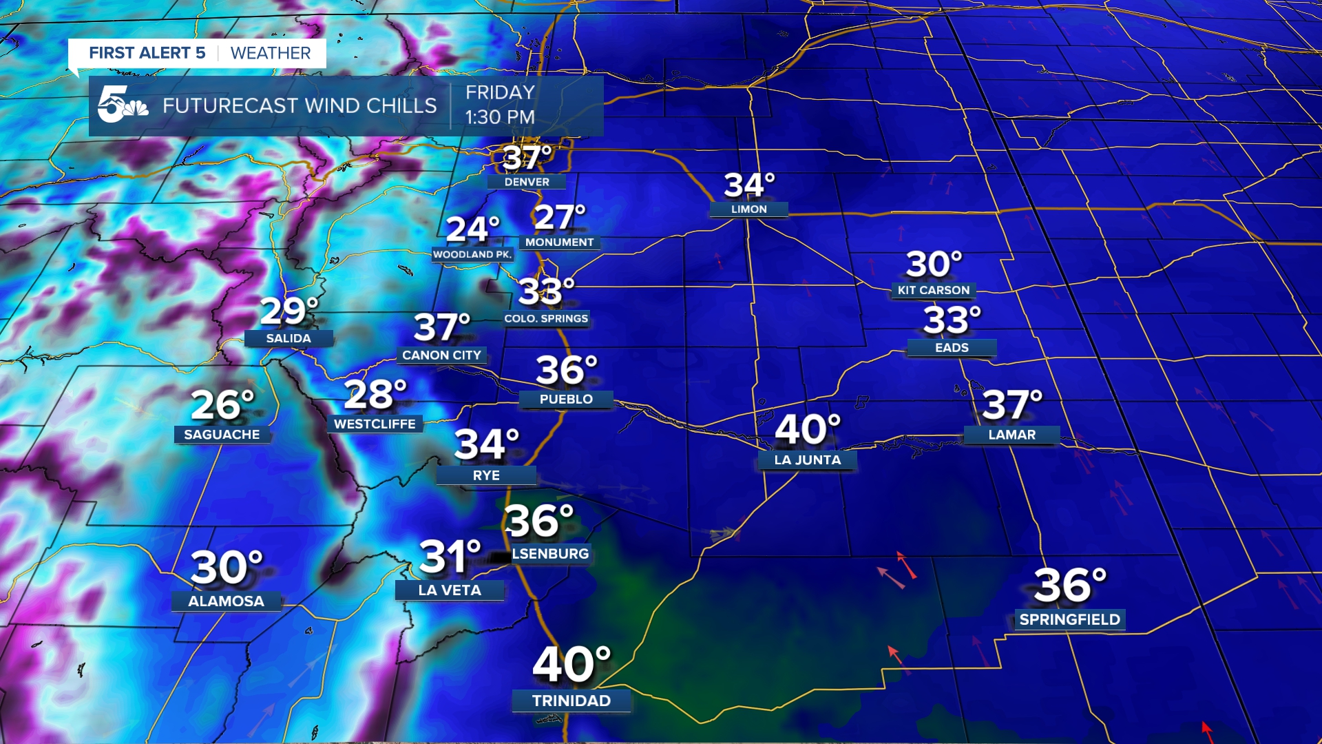Windchills Friday 12/1 in Southern Colorado