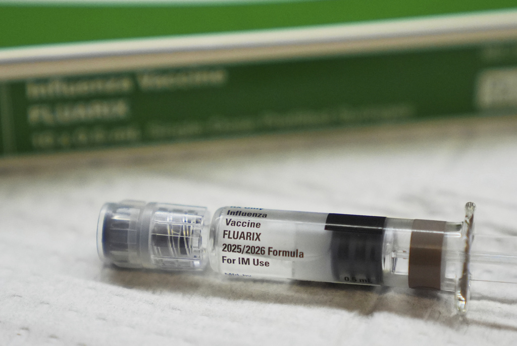 A syringe of the Fluarix flu vaccine is seen at International Community Health Services, Wednesday, Sept. 10, 2025, in Seattle.