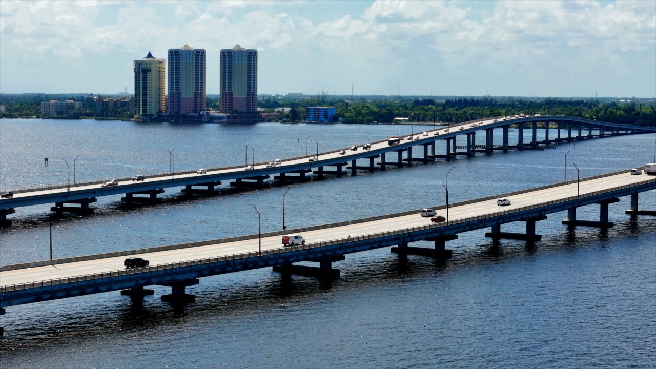 Steady traffic coming over the Edison Bridge as a detour to the Caloosahatchee Bridge closure. 
