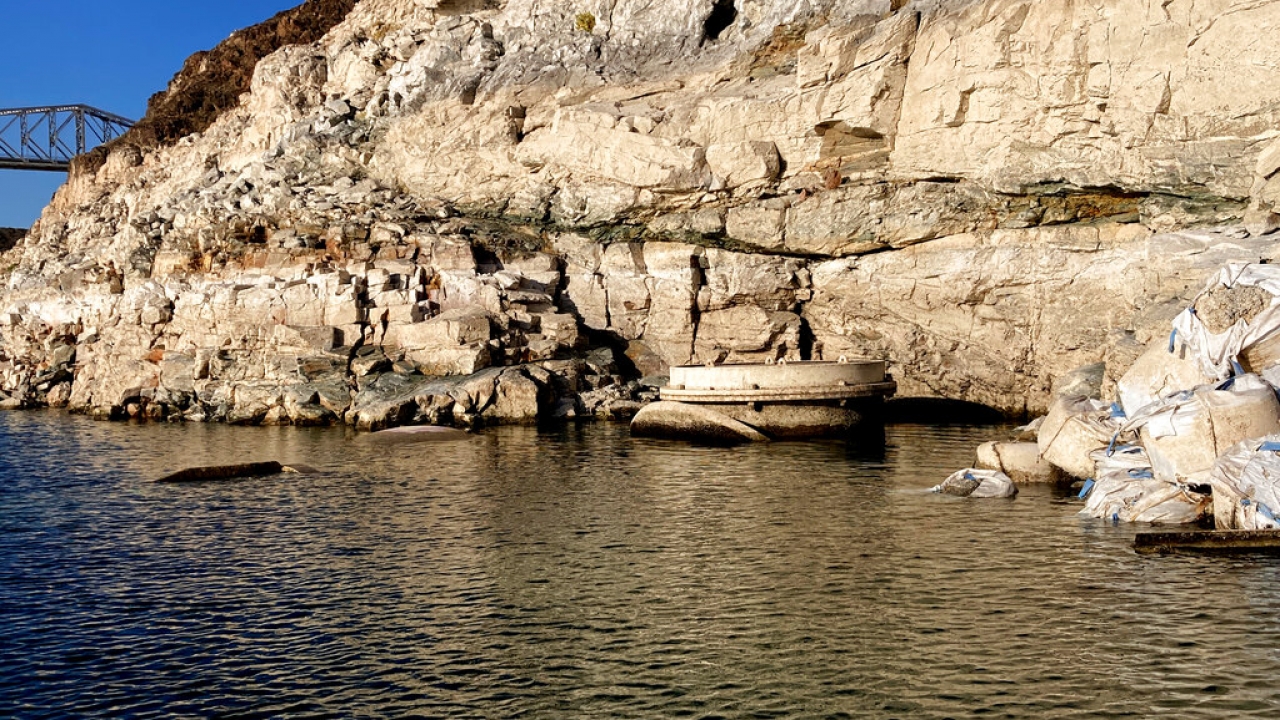Top of Lake Mead drinking water Intake No. 1 above the surface level of the Colorado River reservoir.