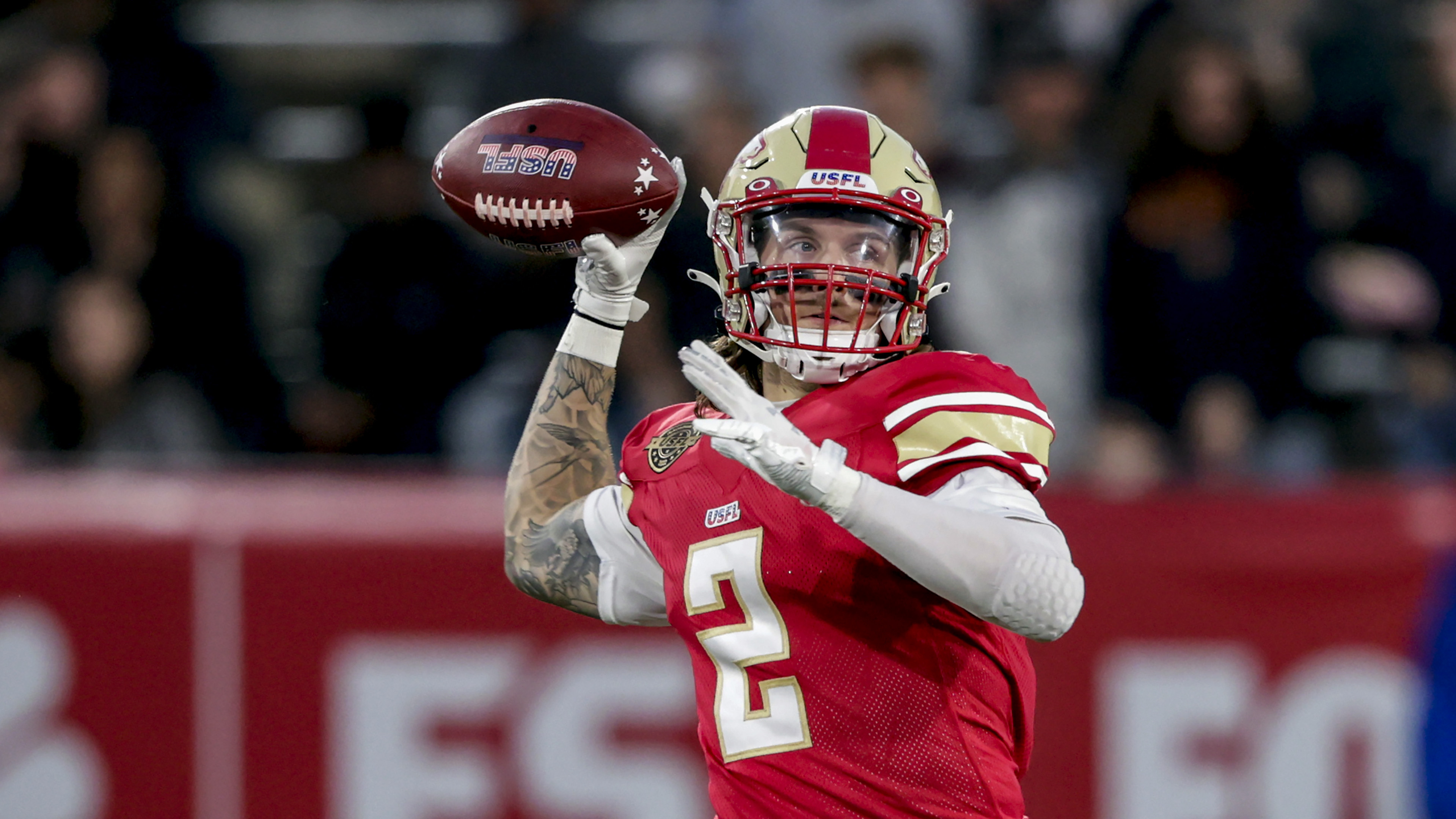 Birmingham Stallions QB Alex McGough throws in 2022 USFL game
