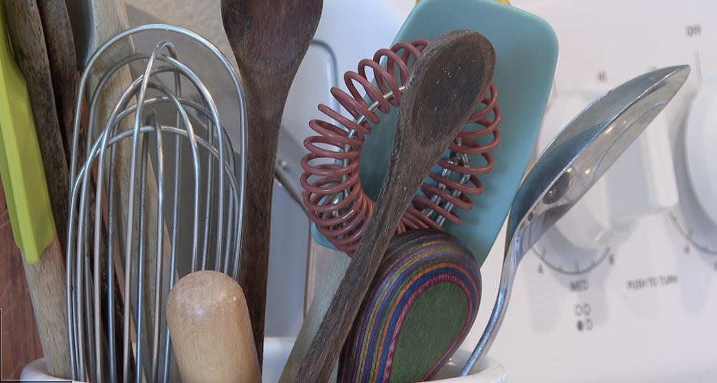 Kitchen utensils at the home of Kistelas. 