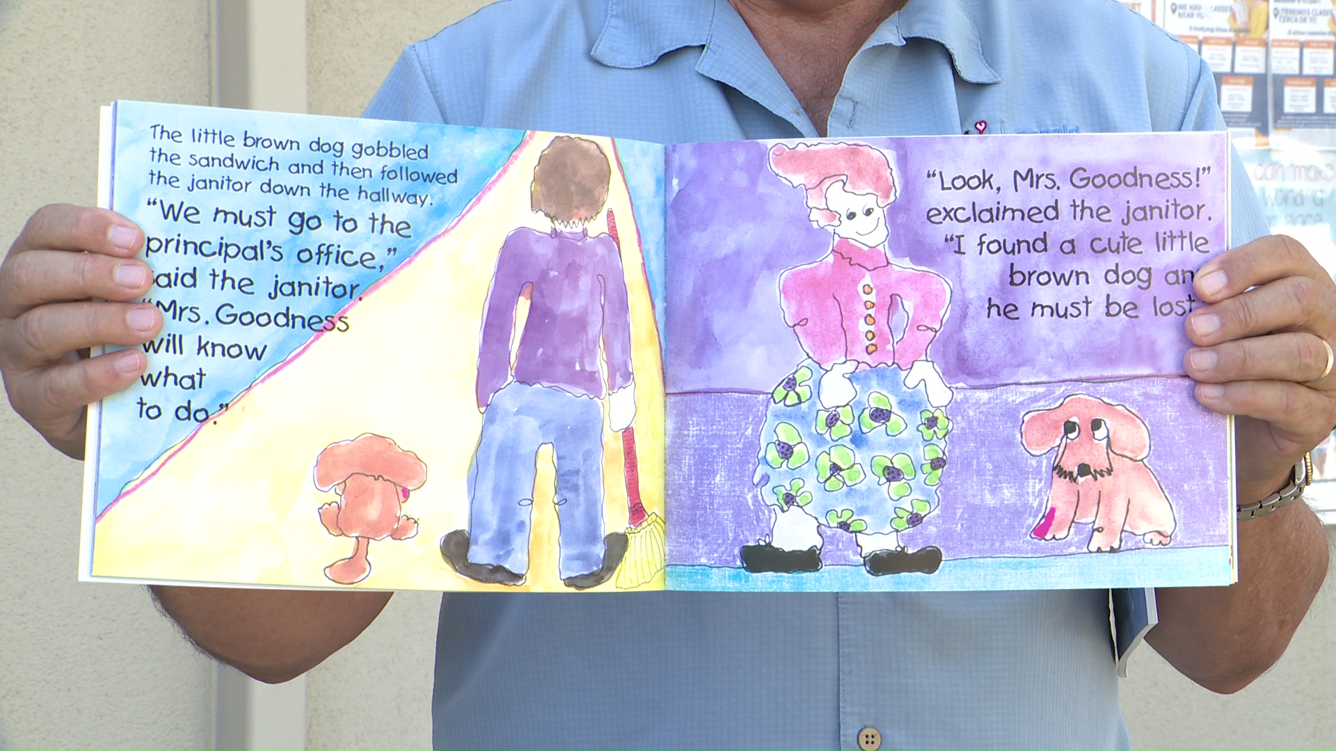 The inside of the Book "Fuzzy Brown Finds a Home" 