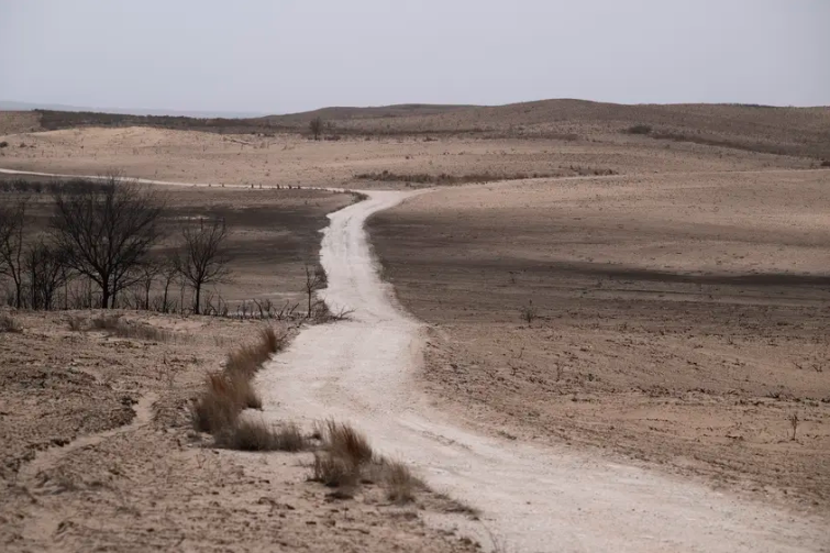 Charred ground left by the Smokehouse Creek fire Sunday, March. 3, 2024, after it burned through Currie Smith’s ranch in Hemphill County.