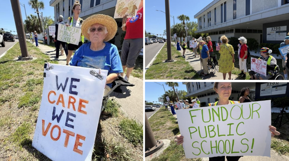 ‘At a crossroads’ Sarasota protest highlights school funding, voucher debate