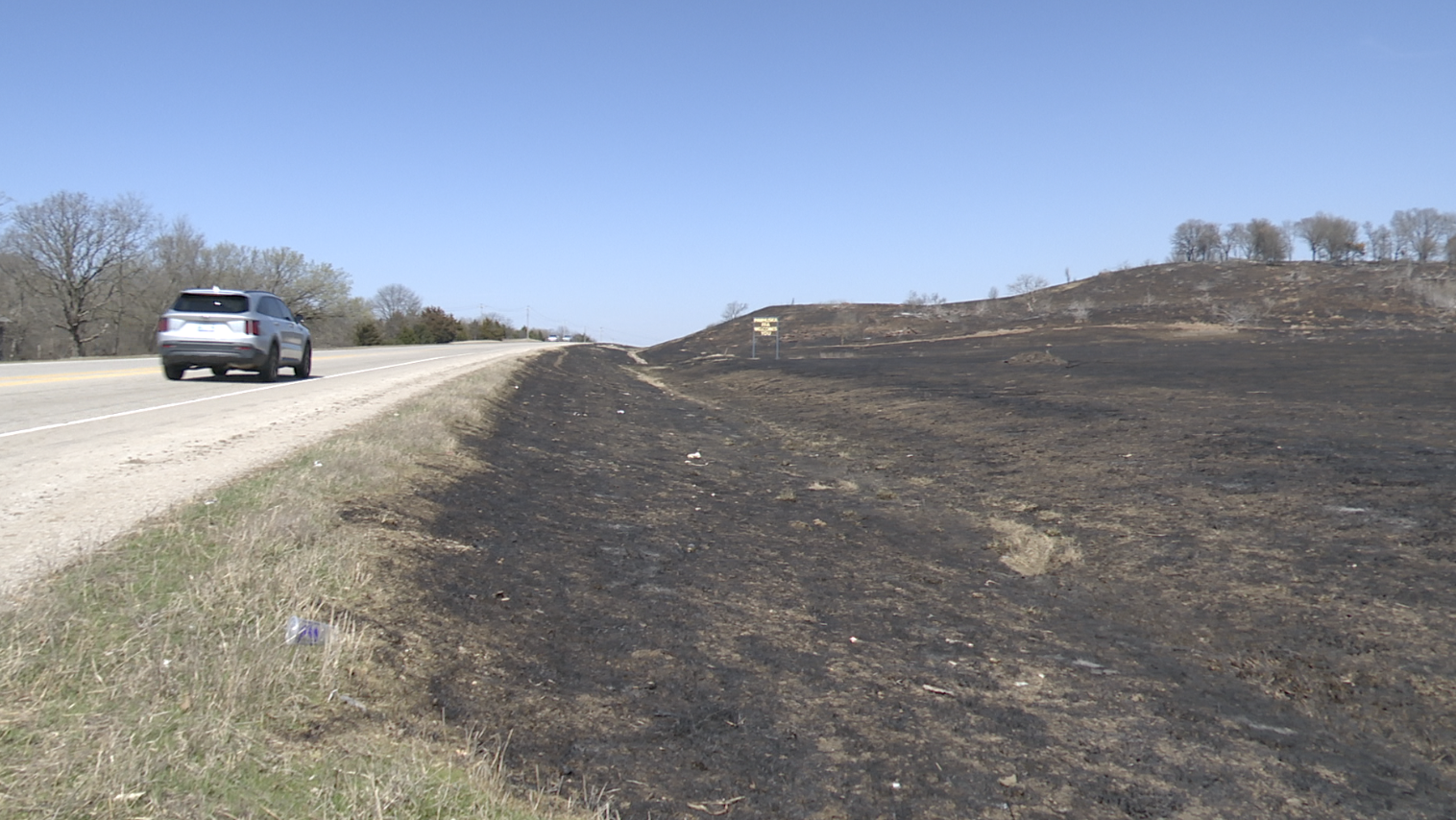 Wildfire aftermath near Pawhuska on Highway 60