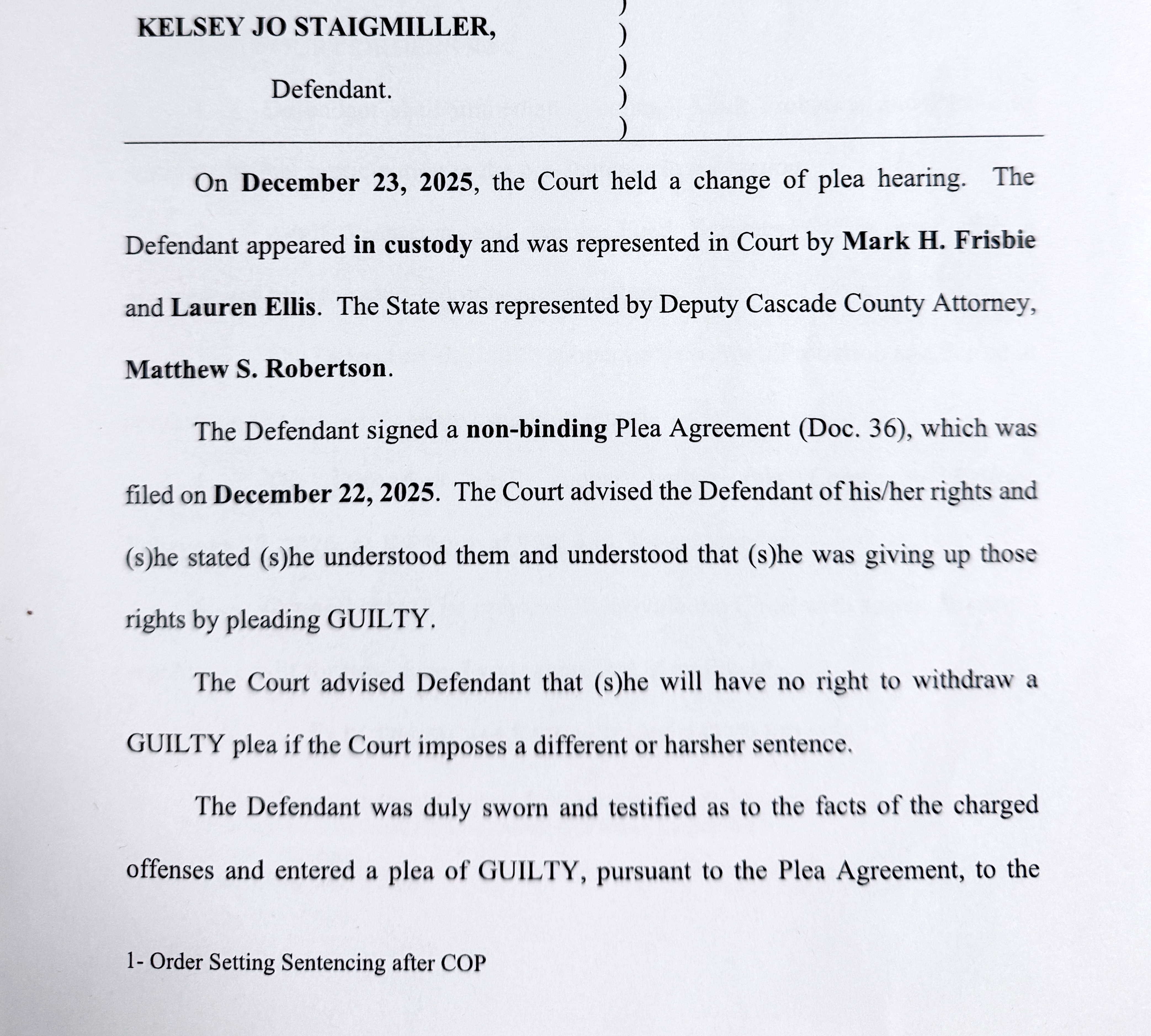 Staigmiller plea agreement