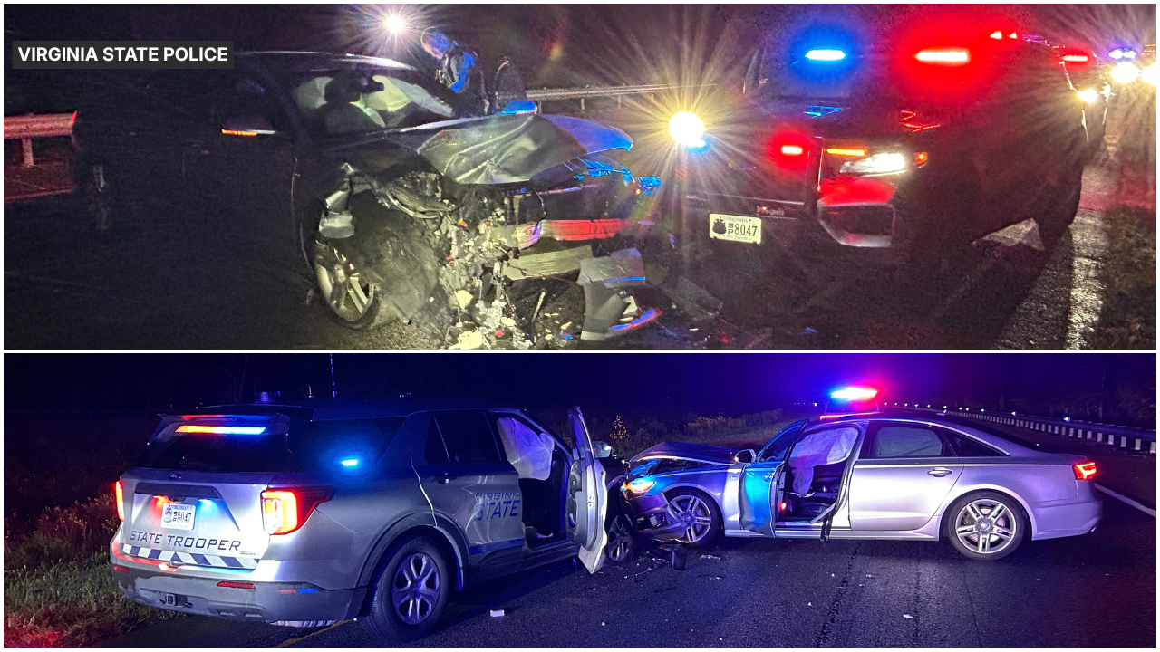 WRONG-WAY DRIVER CRASHES HEAD-ON INTO VIRGINIA STATE POLICE VEHICLE ON I-295