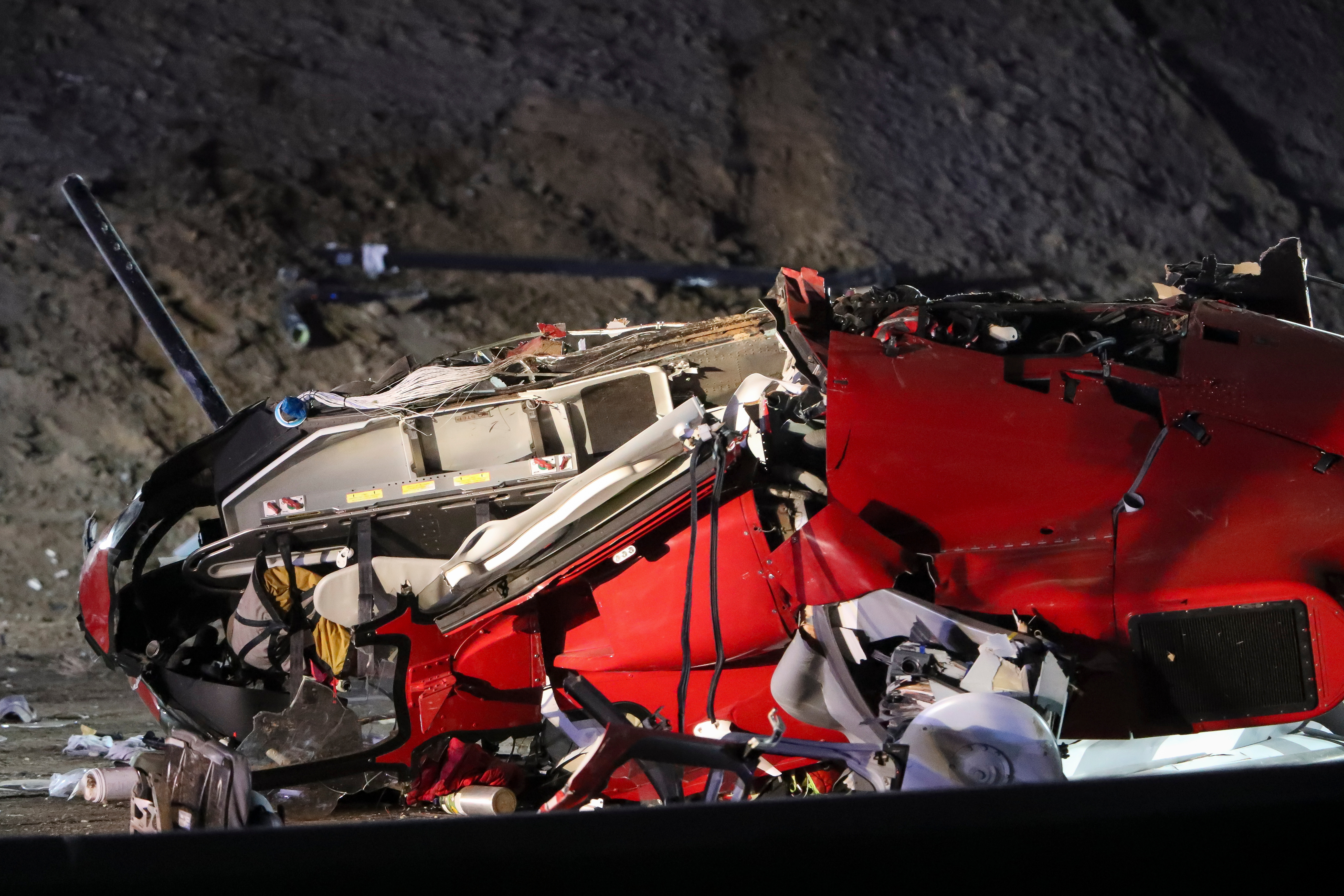 A medical helicopter is shown after it crashed on Highway 50 Monday, Oct. 6, 2025, in Sacramento, Calif. 
