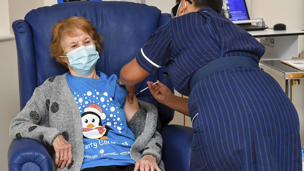 90-year-old woman in England is the first to receive initial dose of Pfizer's COVID-19 vaccine