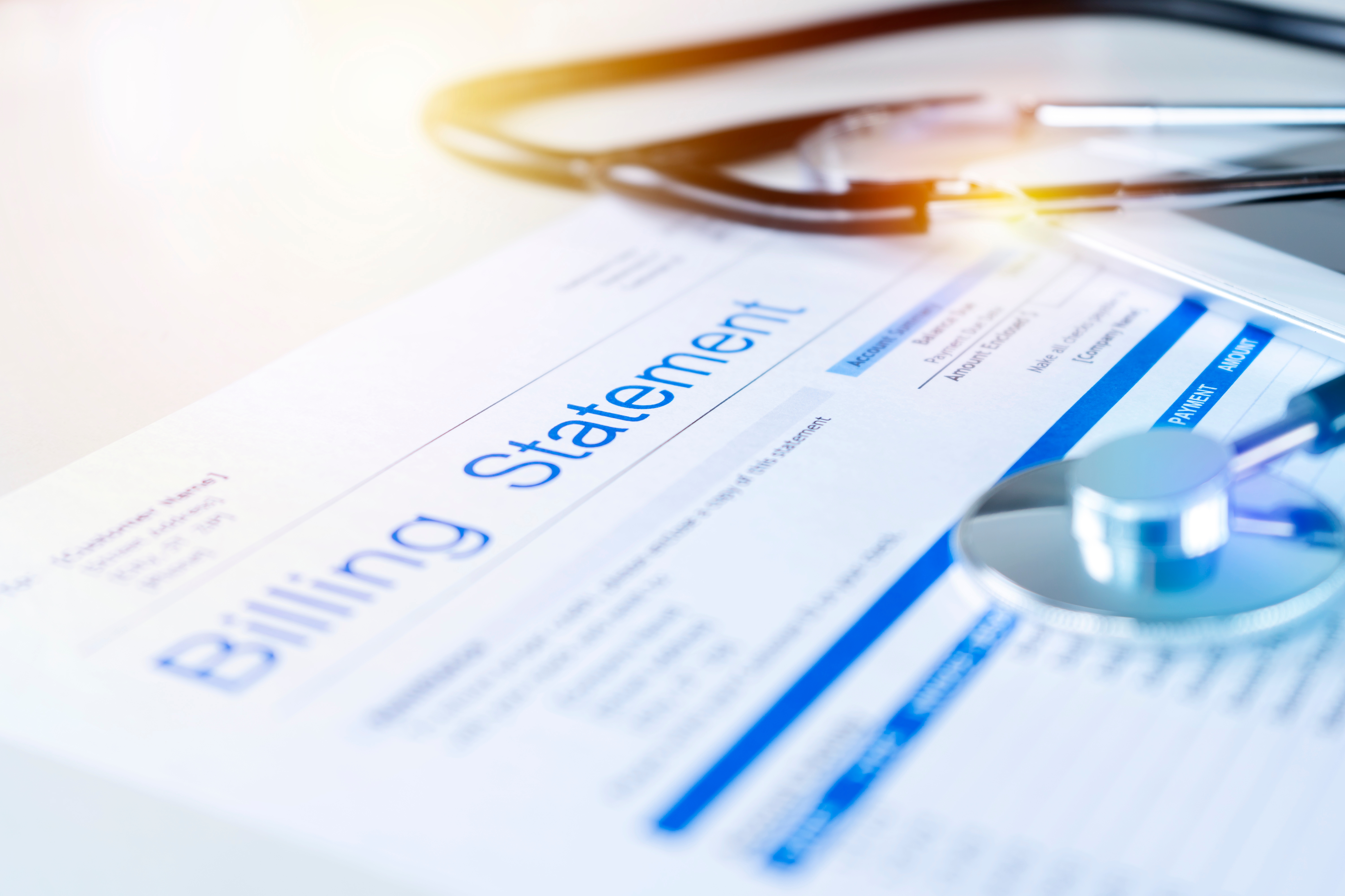 Health,Care,Billing,Statement,With,Stethoscope,,Bottle,Of,Medicine,For
