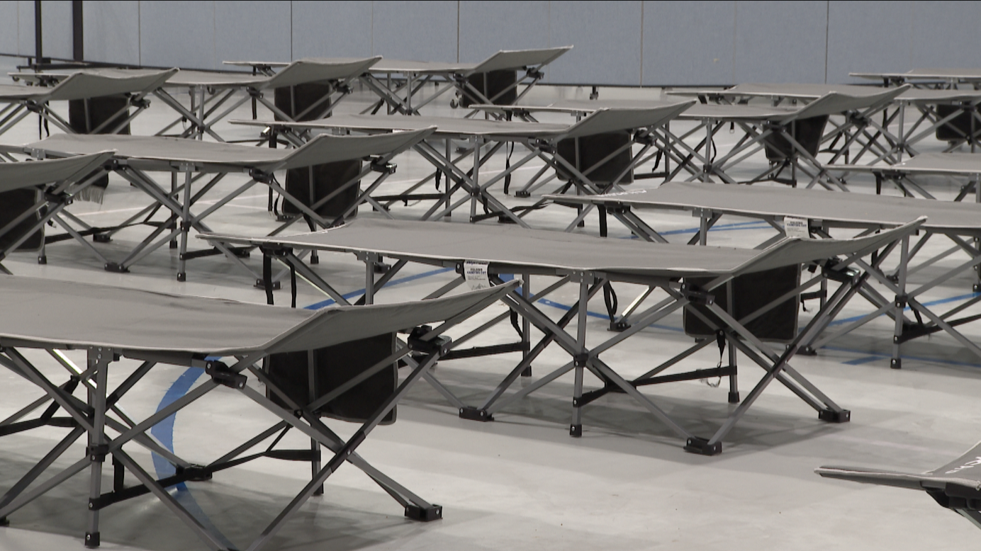 Cots at homeless shelter