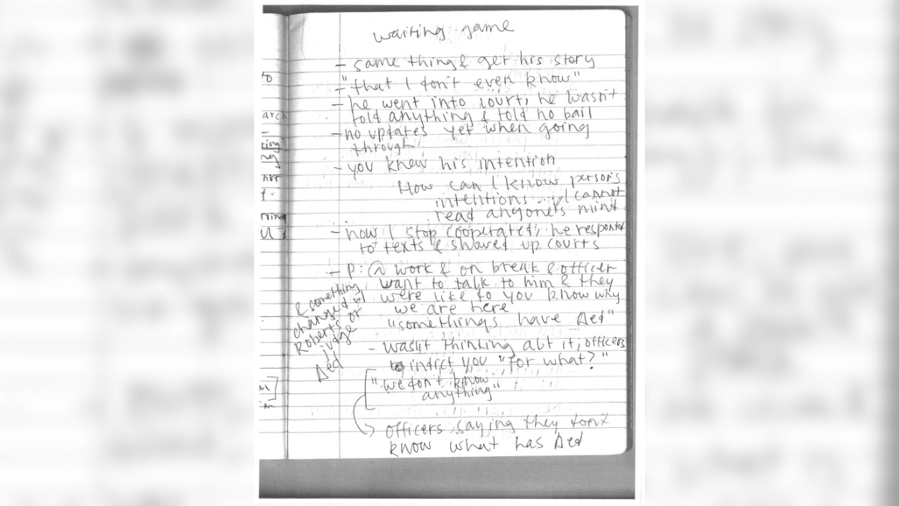 A page of notes from the jailhouse interview with Sebastian Parra