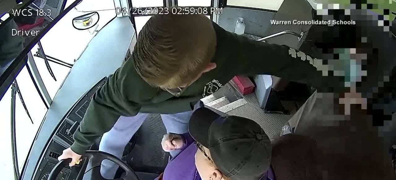 7th grader Dillon Reeves stopping a school bus