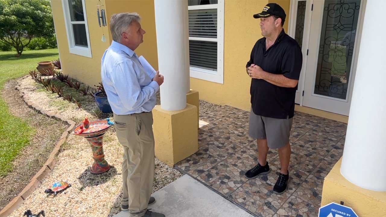  U.S. Army veteran Joe Young speaks to WPTV reporter Matt Sczesny about his concerns if Florida's property tax amendment passes in November.