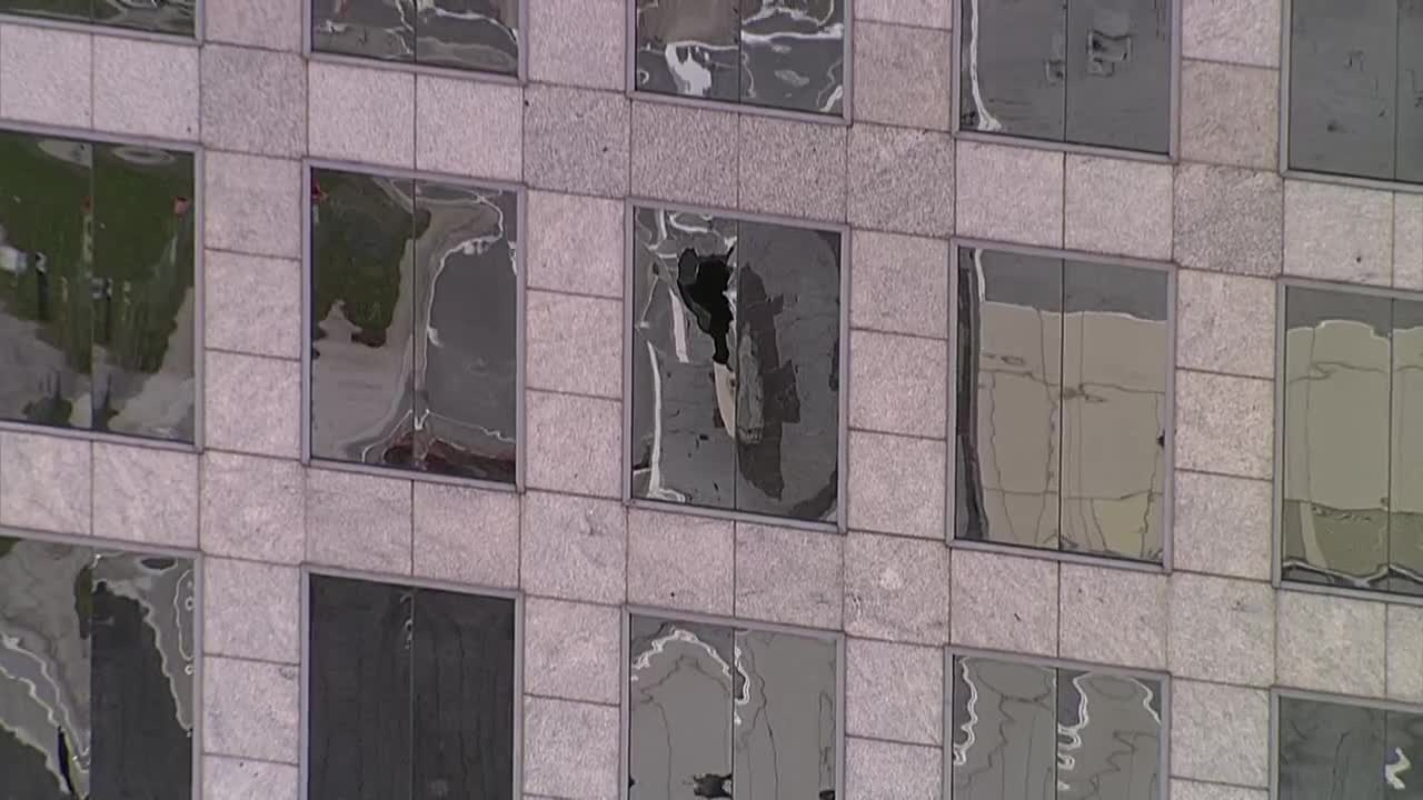 Falling glass in Downtown Tampa