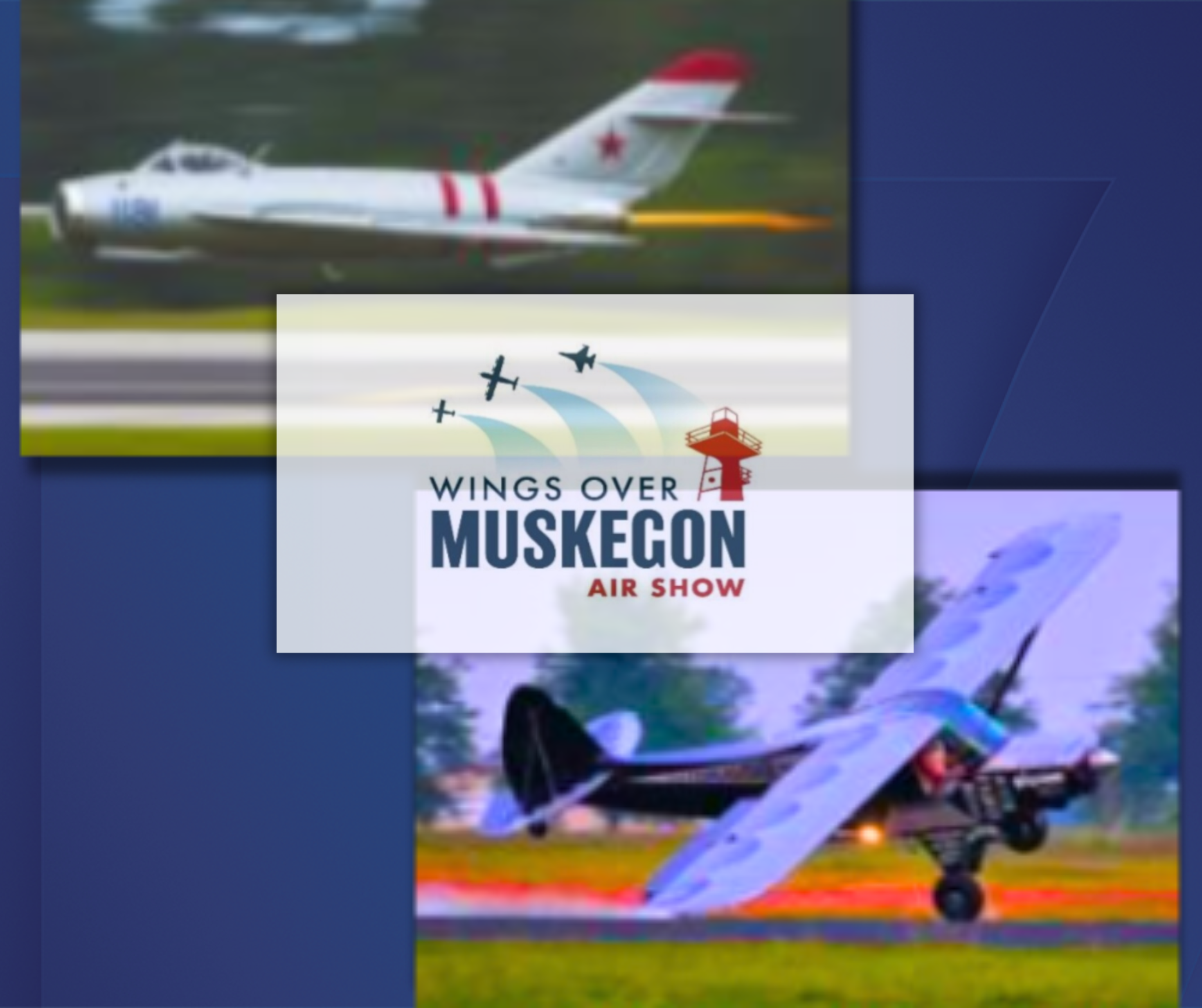 Wings over Muskegon logo, Piper Super Cub and MiG-17F