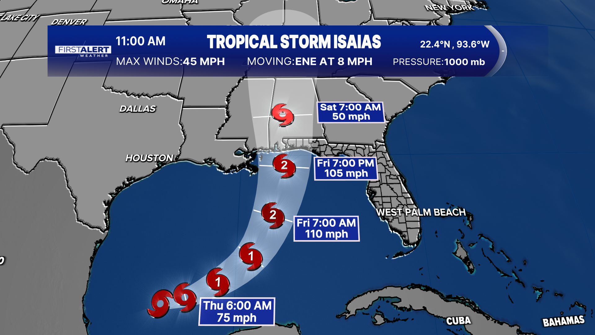 Tropical Storm Isaias 5am Oct. 7
