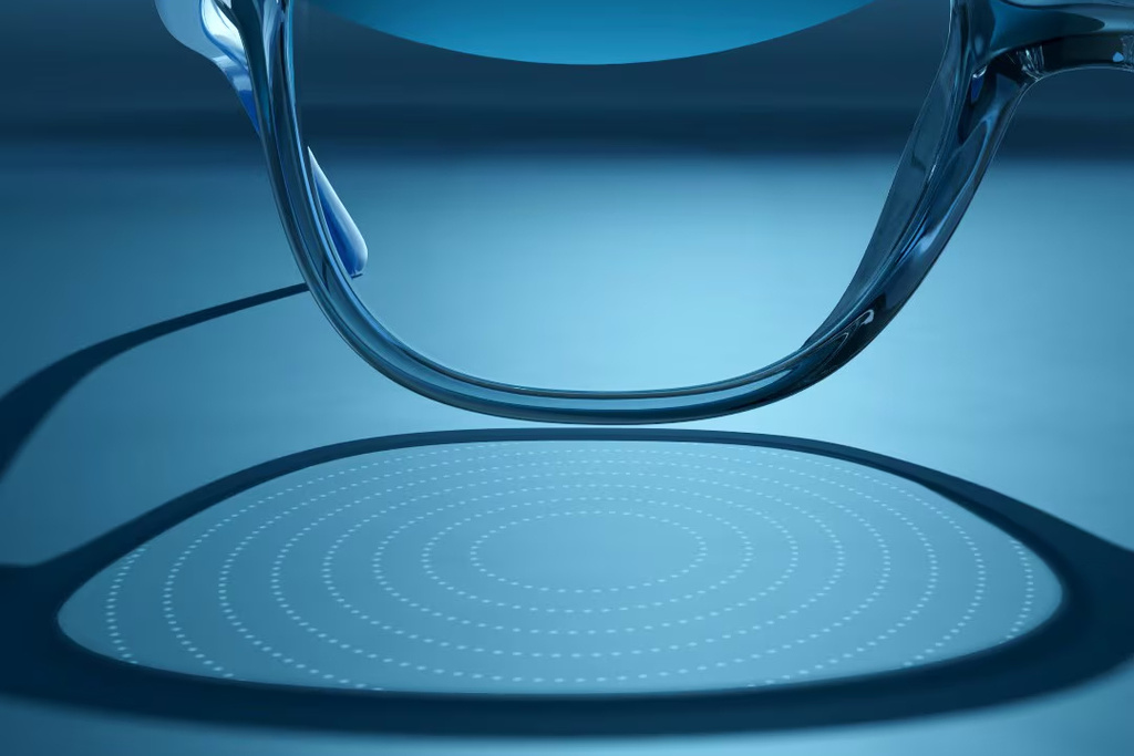 In this photo provided by EssilorLuxottica in October 2025, refractions caused by lenslets embedded in the company's Stellest eyeglass lens are projected onto a table.