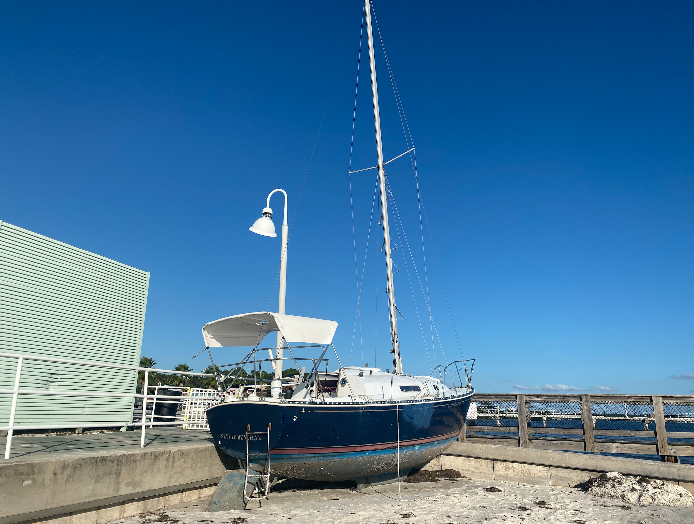Beached boat in Gulfport following TS Eta