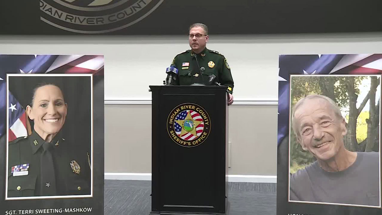 Indian River County Sheriff Eric Flowers on Dec. 12, 2025, held a news conference on the fatal shooting of Sgt. Terri Sweeting-Mashkow, 47, and locksmith David Long.