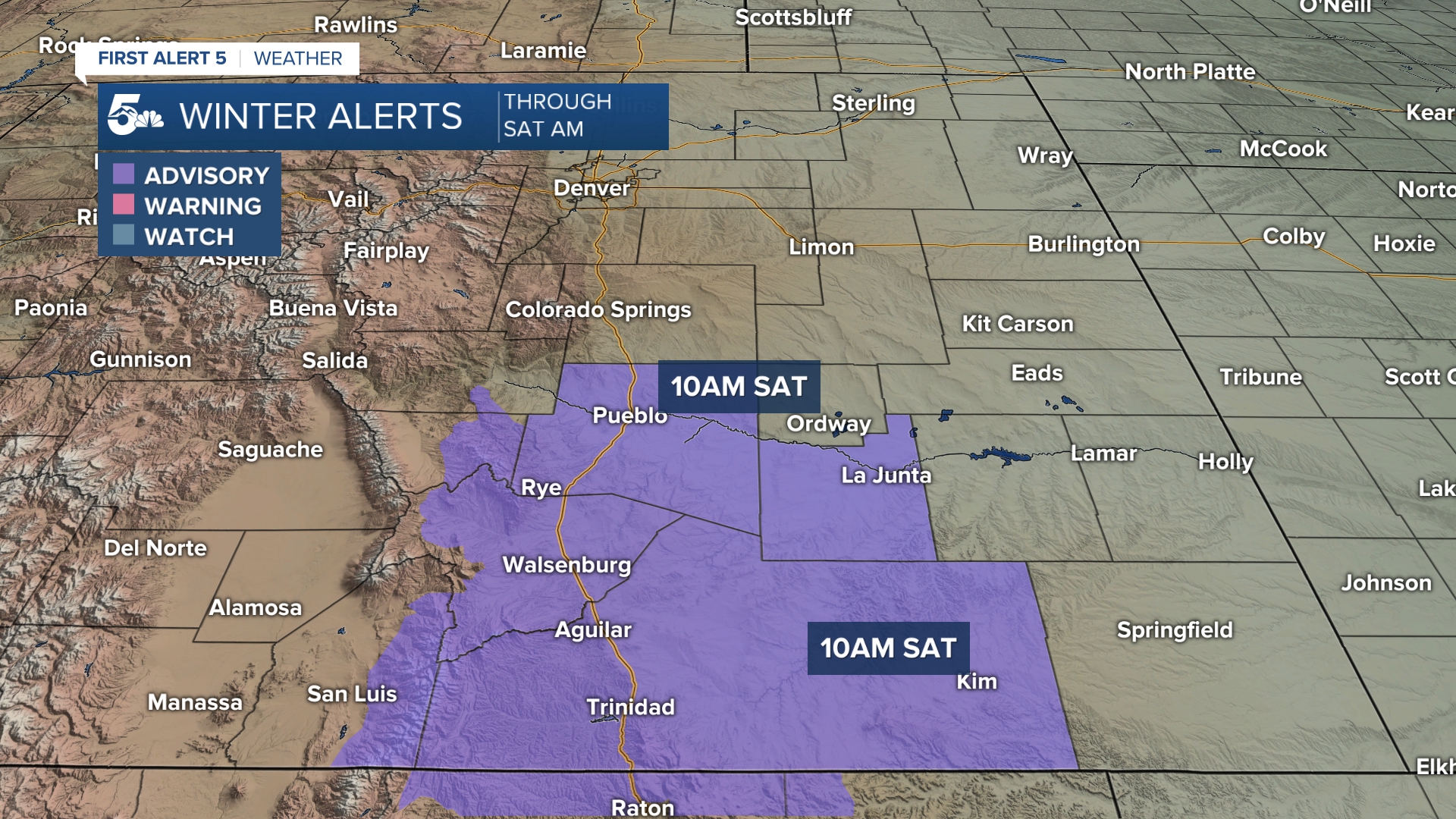 Winter Weather Advisories in southern Colorado on Saturday morning