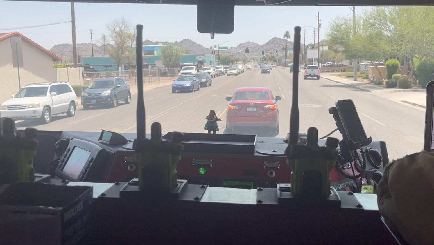 Phoenix Fire inside a fire truck