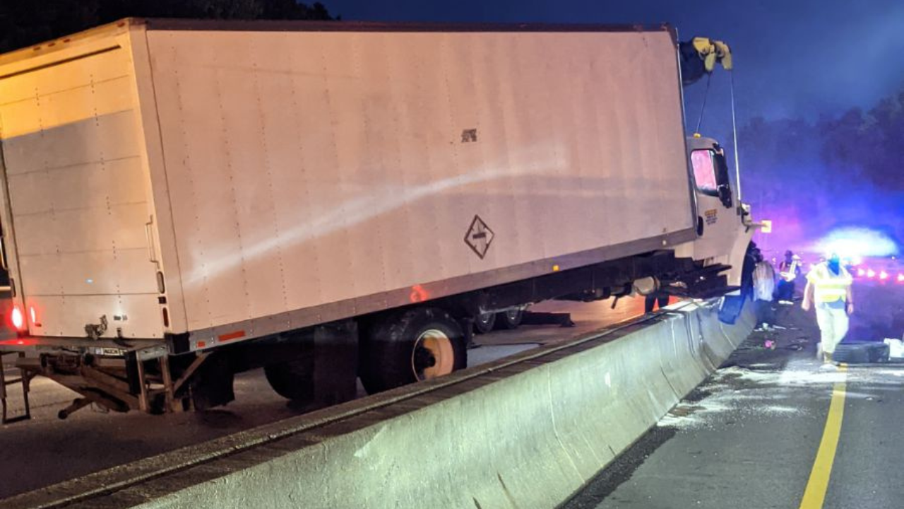 I-95 south (Petersburg)- All southbound travel lanes and the left northbound lane are closed at mile marker 50 due to an overturned box truck.