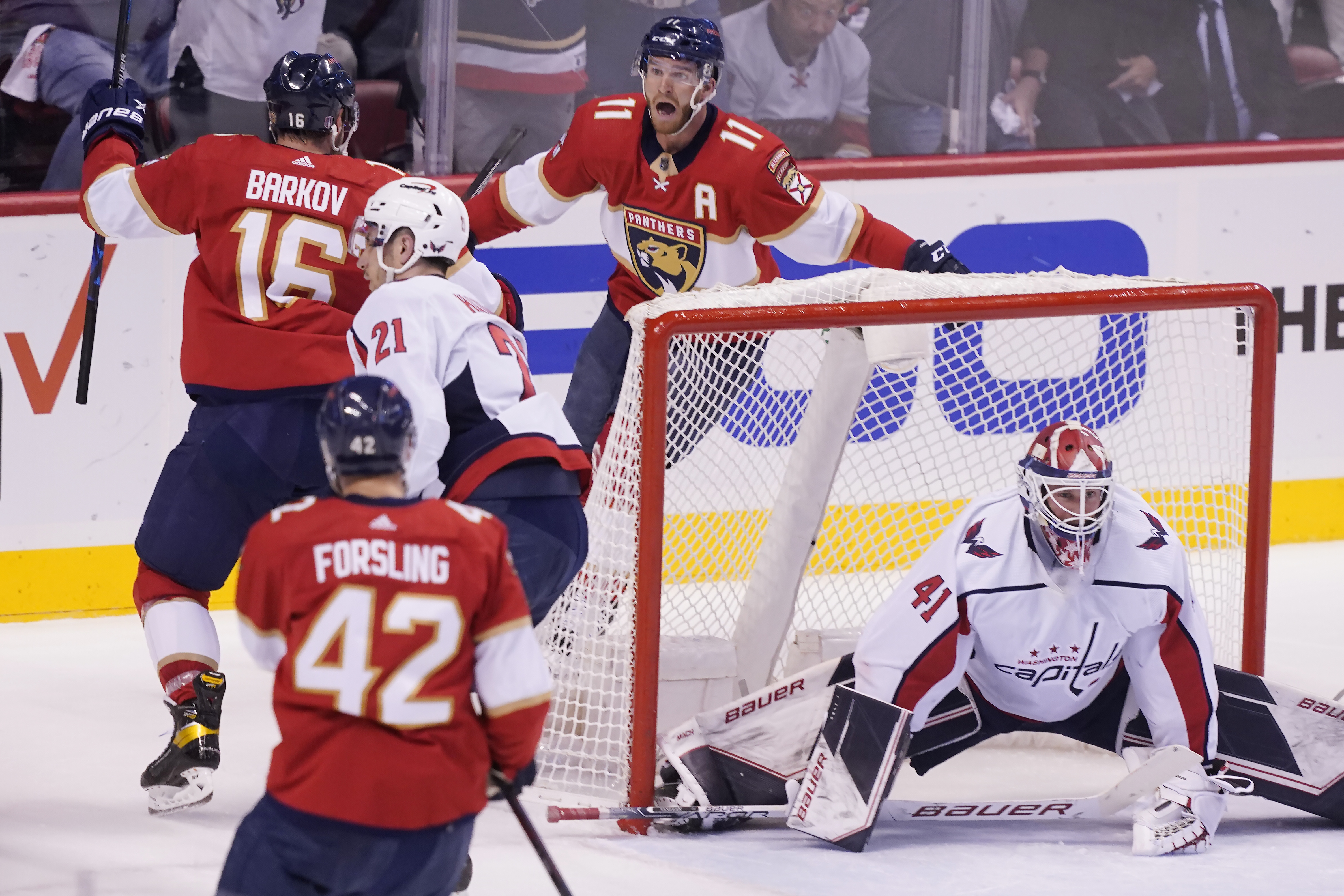 Florida Panthers center Aleksander Barkov celebrates goal vs. Washington Capitals, May 5, 2022