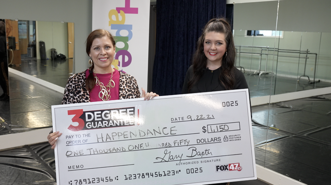 Happendance awarded three degree guarantee check