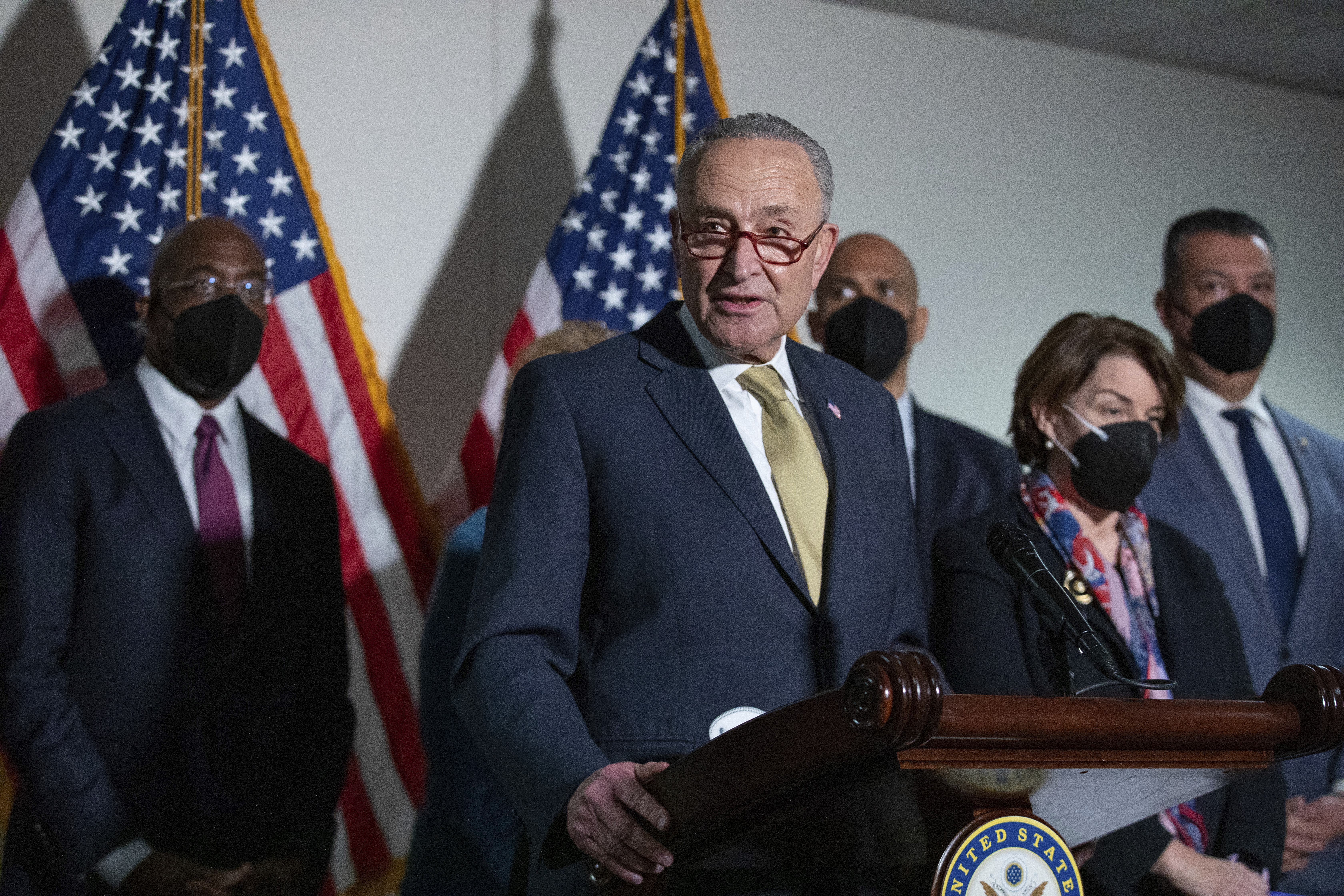 Alex Padilla, Chuck Schumer, Raphael Warnock, Cory Booker, Amy Klobuchar