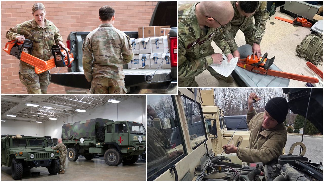 Virginia National Guard Soldiers prepare for winter storm response on Saturday, Jan. 24, 2026, in Christiansburg, Virginia. 