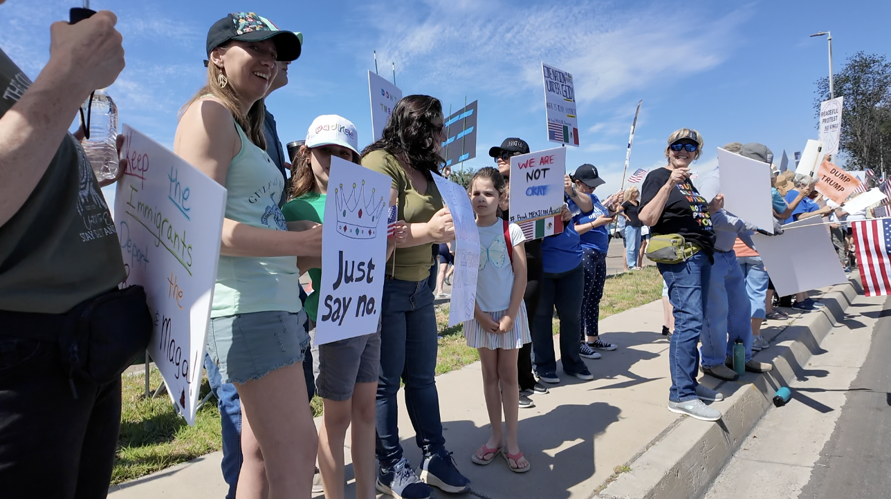 A "No Kings" protest taking place in the San Diego area. 