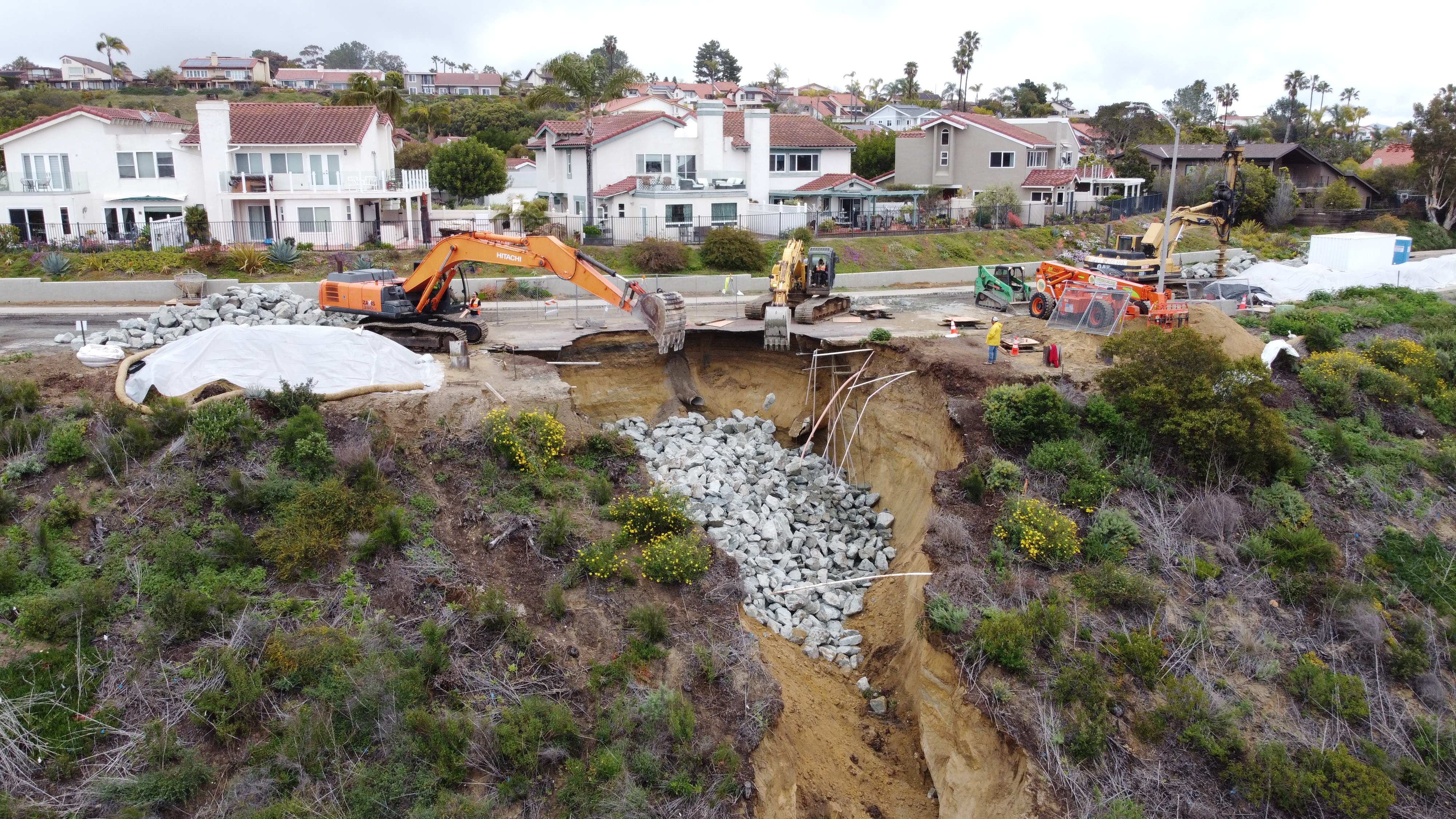 On Sunday, a neighbor flew her drone over the sinkhole in Cardiff.