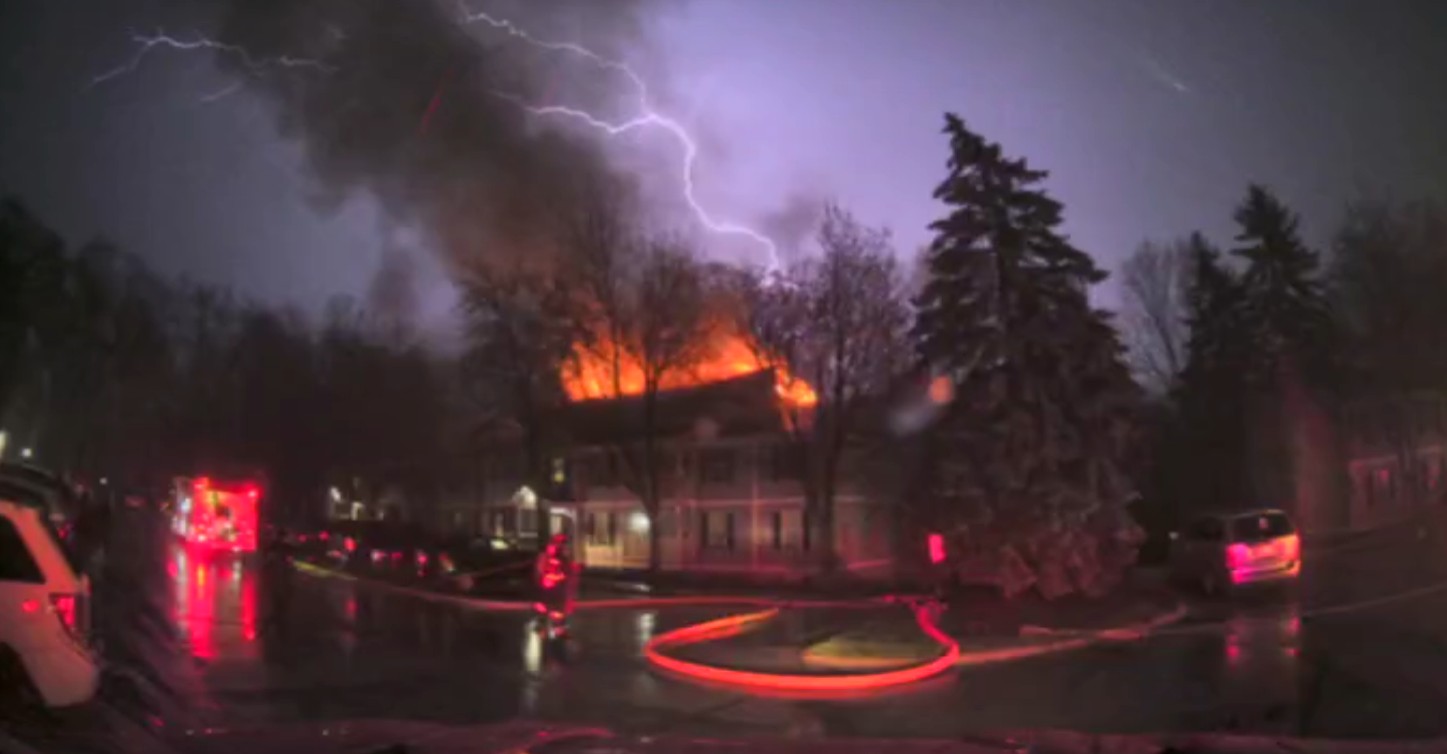 York Creek Apartments fire on roof with lightning