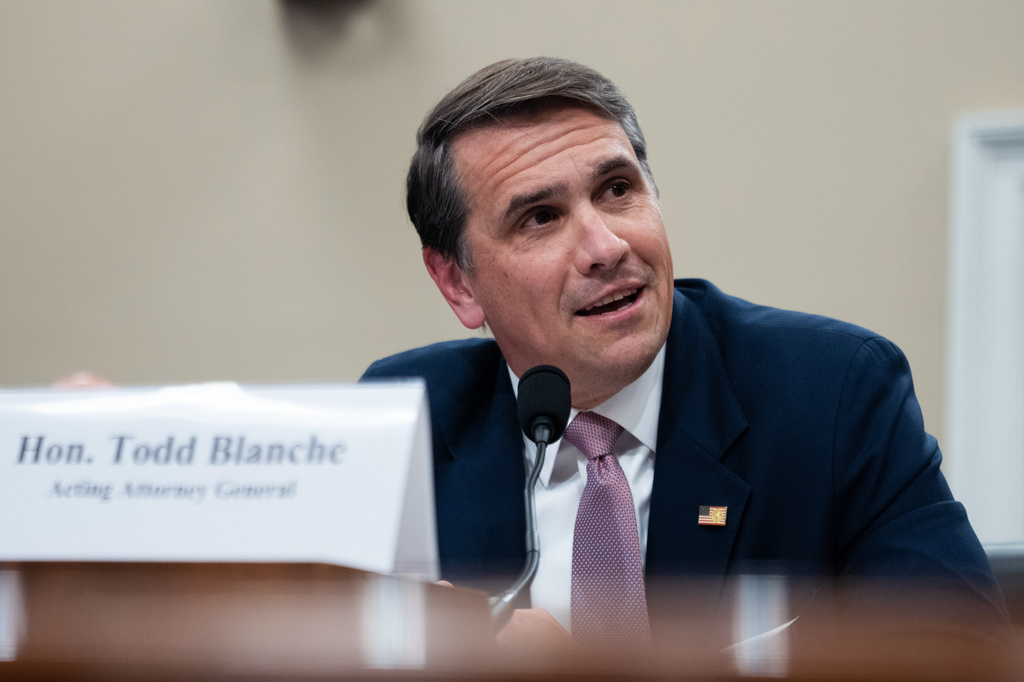 Acting Attorney General Todd Blanche testifies before the House Appropriations Committee, Tuesday, June 2, 2026 in Washington. 
