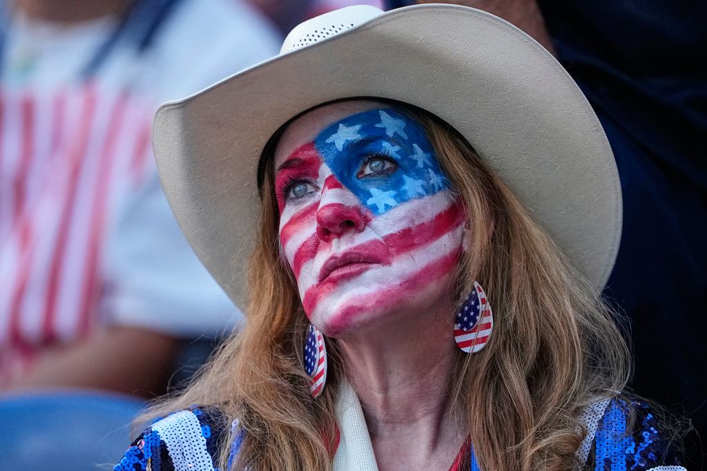 A United States fan reacts following the World Cup round of 16 soccer match between the United States and Belgium in Seattle, Monday, July 6, 2026. 