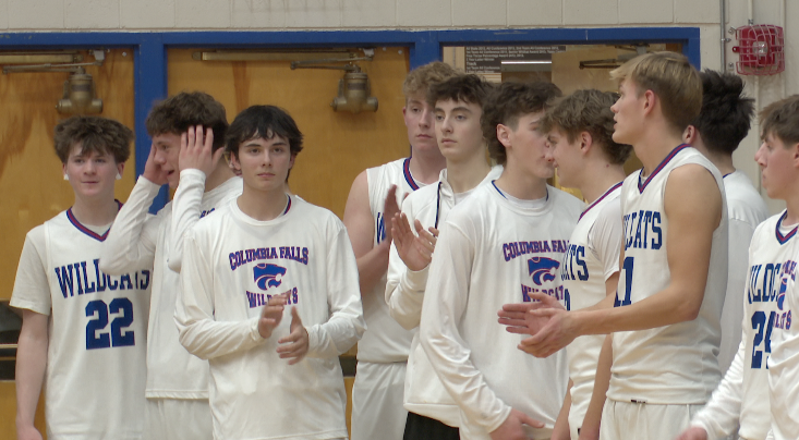 Columbia Falls Boys Basketball lined up for game against Bigfork, Columbia Falls