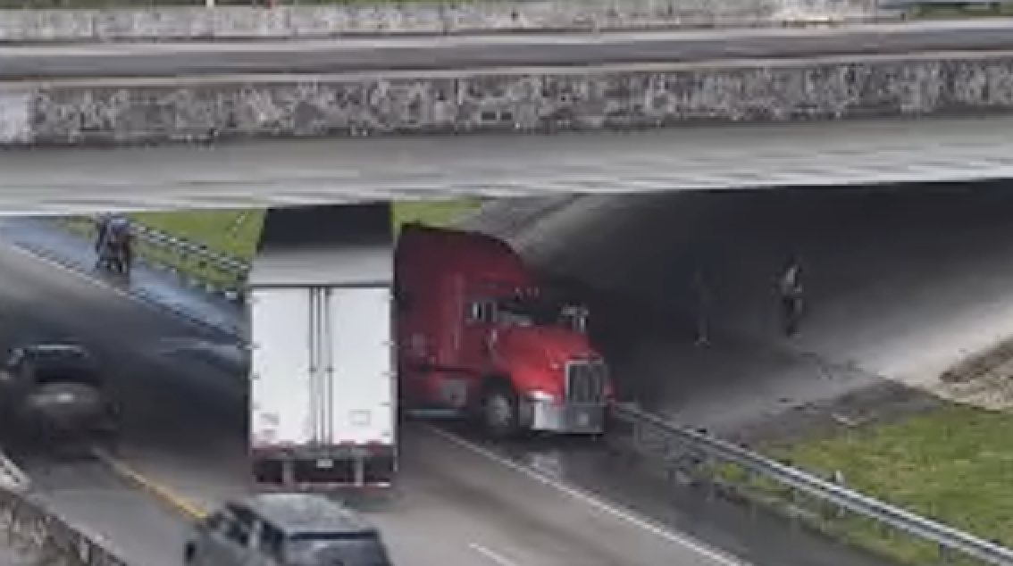Jackknifed semi Turnpike
