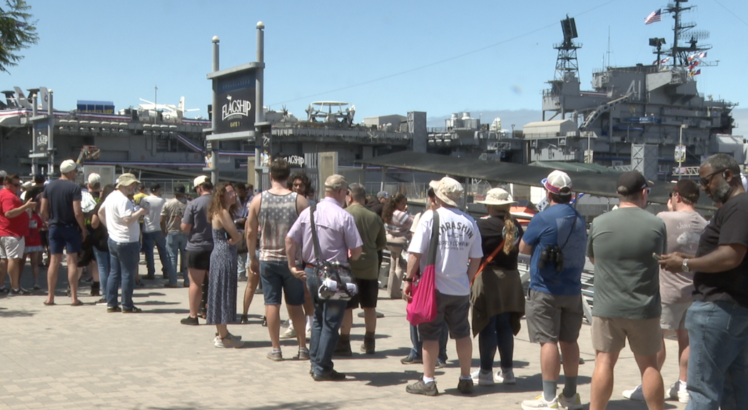 Many people waited for the ferry at Broadway Pier to get to Naval Base Coronado. 